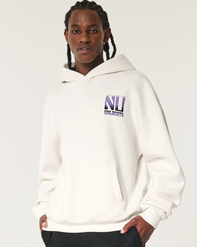Boxy Northwestern University Wildcats Graphic Hoodie