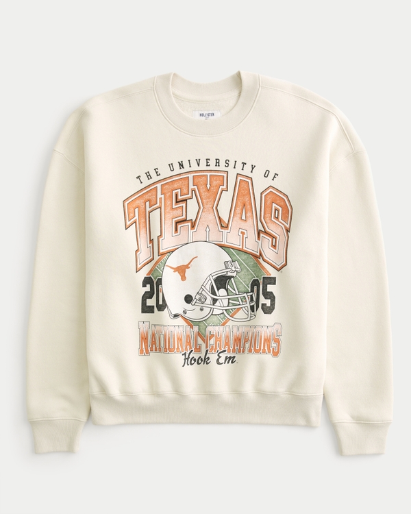 Boxy University of Texas Graphic Crew Sweatshirt, Cream - Ut