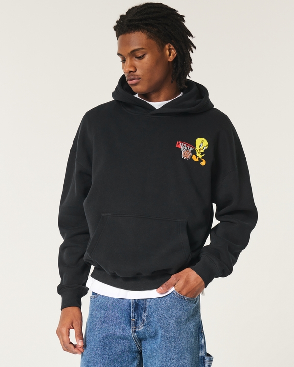 Boxy Tweety Graphic Hoodie, Black Dd