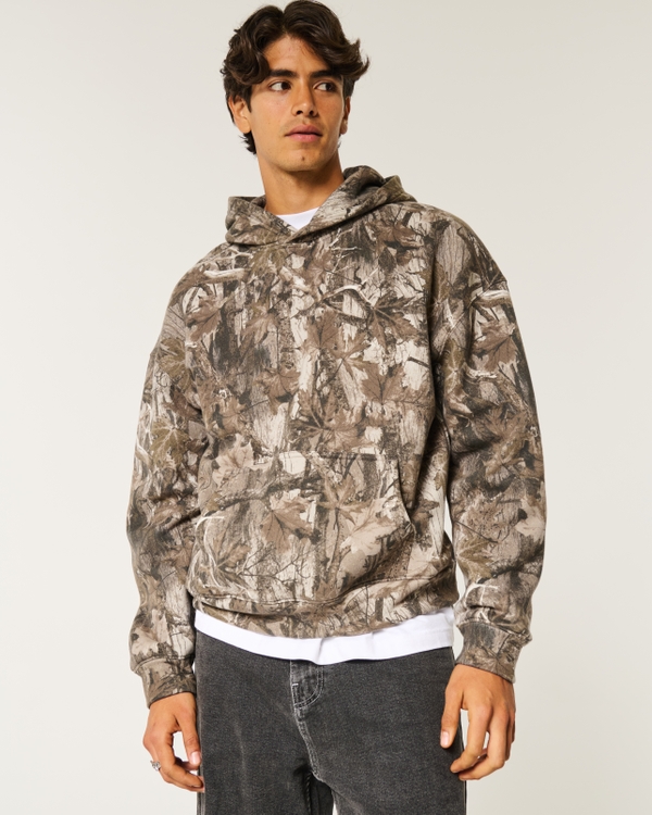 Hollister Feel Good Fleece Boxy Camo Hoodie, Brown Camo