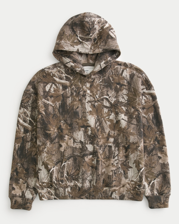 Hollister Feel Good Fleece Boxy Camo Hoodie, Brown Camo