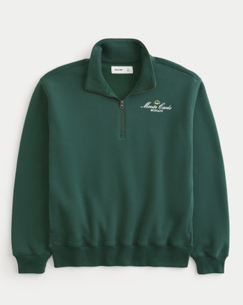 Forever 21 Men's 'Still Going' Flocked Graphic Half-Zip Pullover - Fleece Knit, Funnel Neck