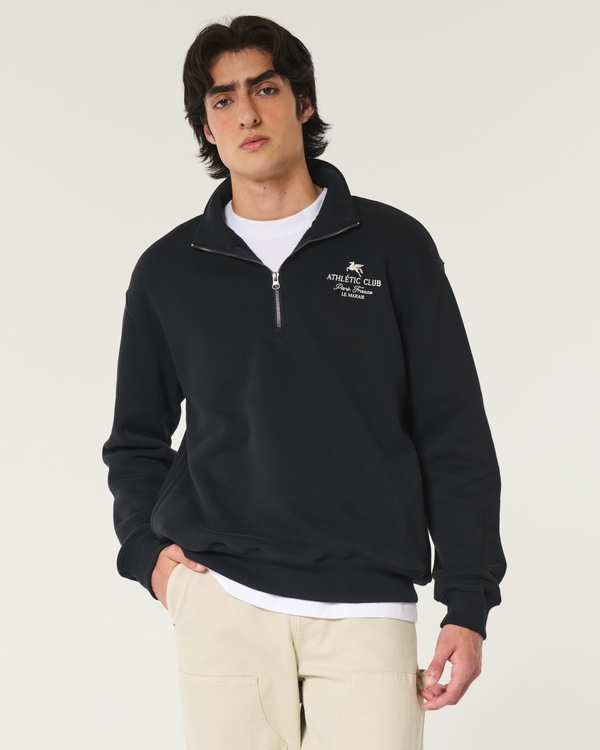 Relaxed Athlétic Club Graphic Half-Zip Sweatshirt, Black