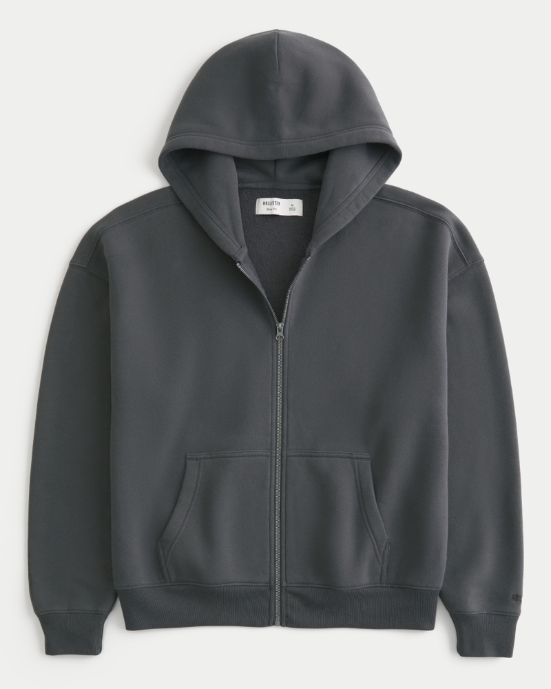 Men s Boxy Zip Up Hoodie in Dark Grey Size M from Hollister