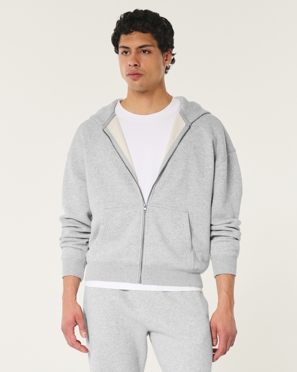 Boxy Zip-Up Hoodie, Heather Grey