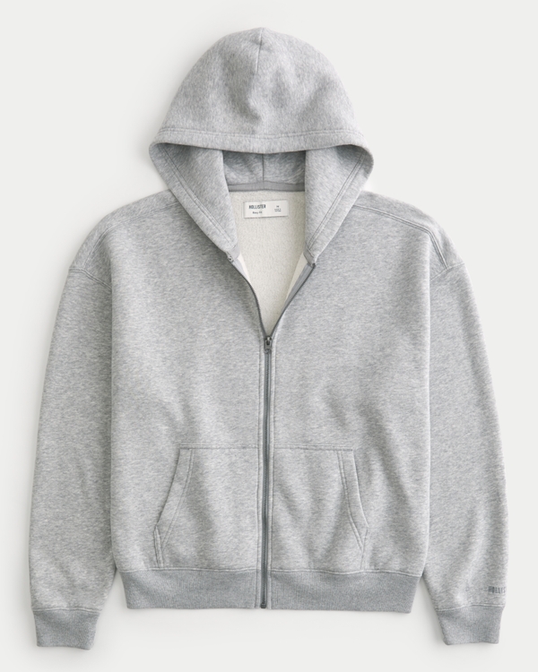 Boxy Zip-Up Hoodie, Heather Grey