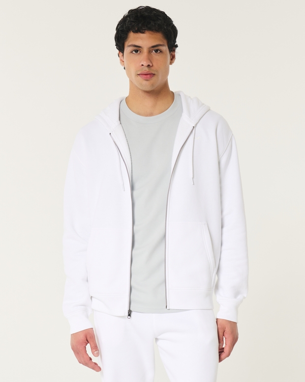 Relaxed Zip-Up Icon Hoodie, White