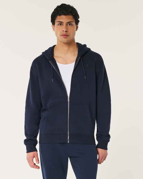 Relaxed Zip-Up Icon Hoodie, Navy