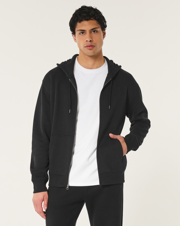 Relaxed Zip-Up Icon Hoodie, Black Dd