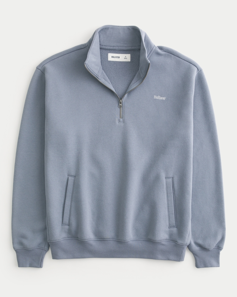 Men s Relaxed Half Zip Logo Sweatshirt Men s Tops HollisterCo