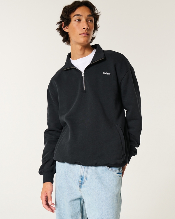 Relaxed Half-Zip Logo Sweatshirt, Black