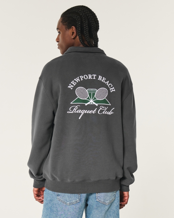 Relaxed Newport Beach Graphic Half-Zip Sweatshirt, Dark Grey