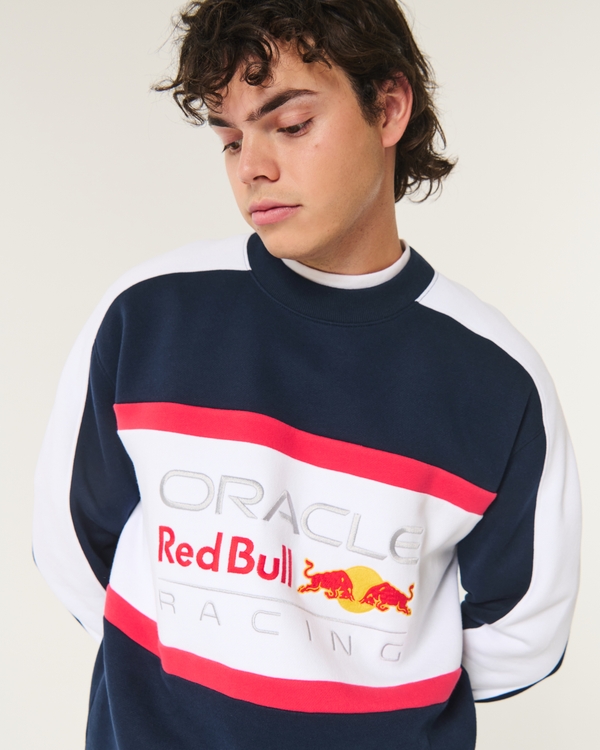 Relaxed Oracle Red Bull Racing Graphic Crew Sweatshirt, Navy Blue And White