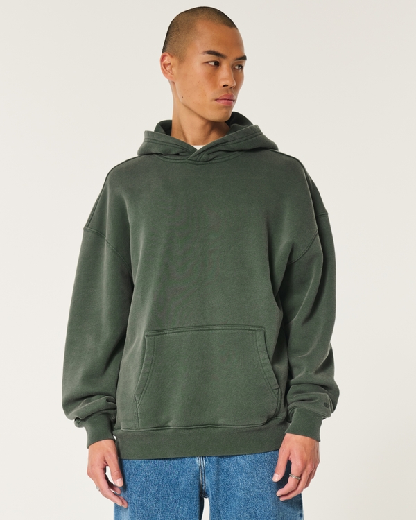 Boxy Washed Hoodie, Dark Olive view 1