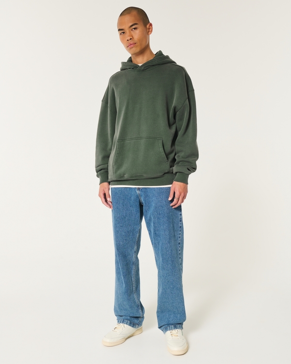 Boxy Washed Hoodie, Dark Olive view 2