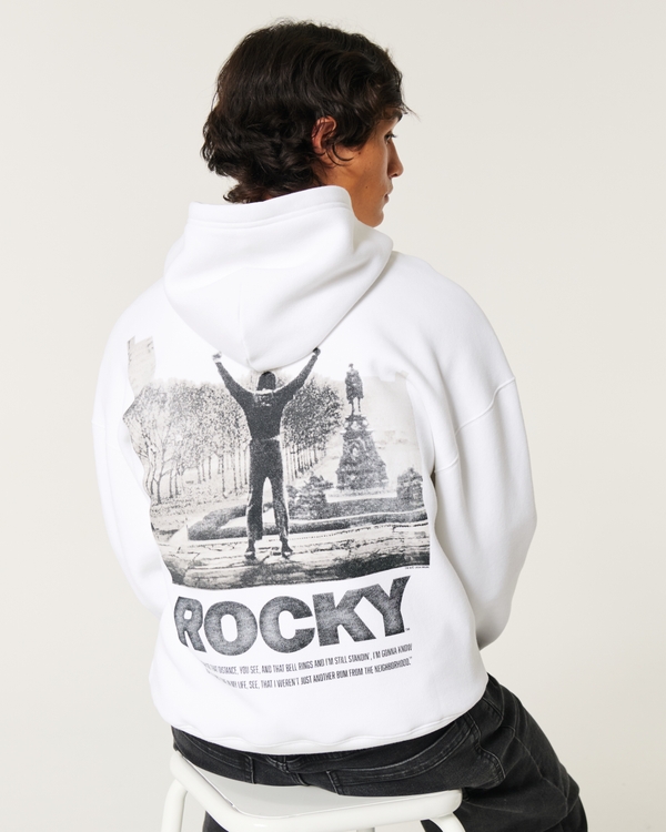 Boxy Rocky Graphic Hoodie, White