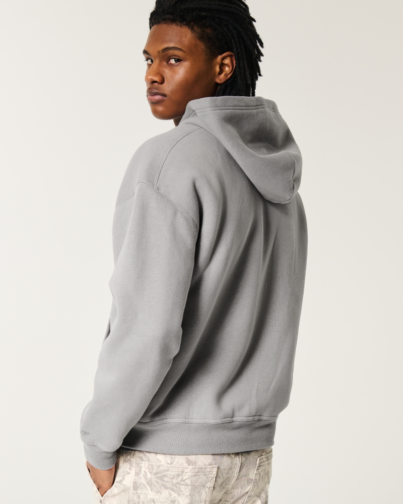 Boxy Faux Shearling-Lined Zip-Up Hoodie
