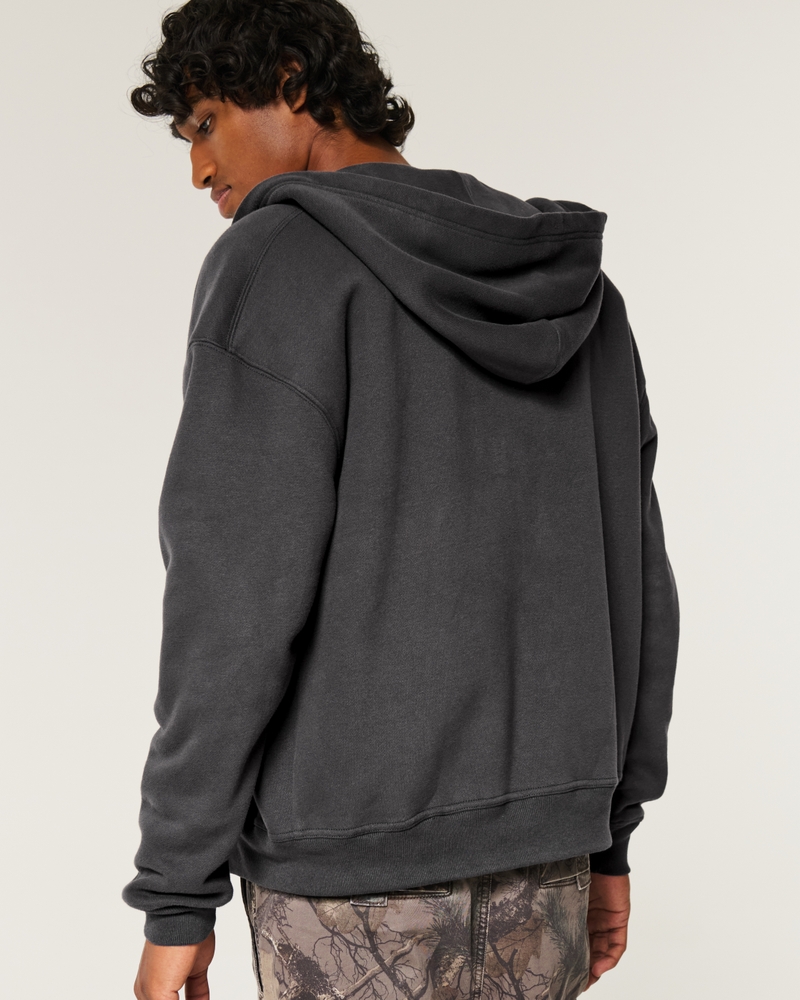 Boxy Faux Shearling-Lined Zip-Up Hoodie