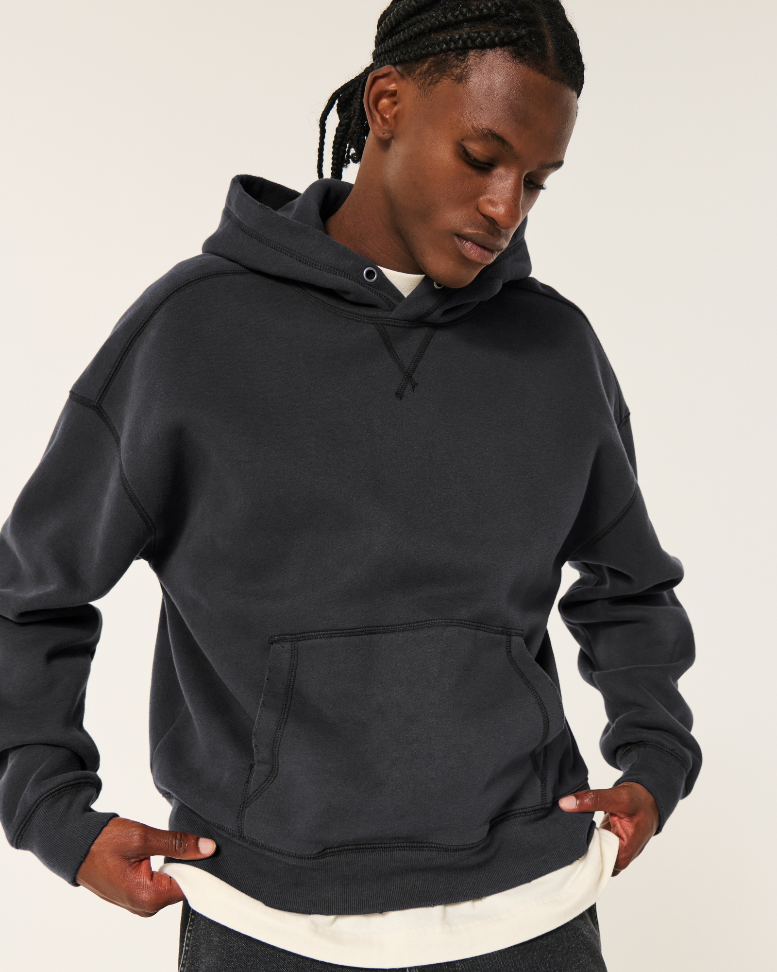 Black Hoodie Mens Oversized Cropped Hoodie Plain Hoodies No String