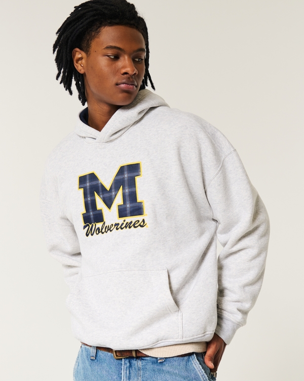 University of Michigan Wolverines Graphic Hoodie, Light Heather Gray - Um view 2