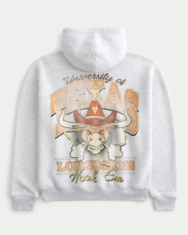 Boxy University of Texas Longhorns Graphic Hoodie, Light Heather Gray