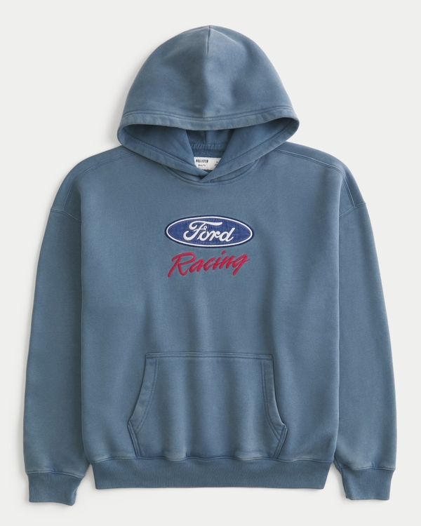 Boxy Ford Racing Graphic Hoodie, Light Blue Pattern