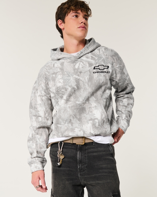 Boxy Camo Chevrolet Graphic Hoodie, Tan Camo