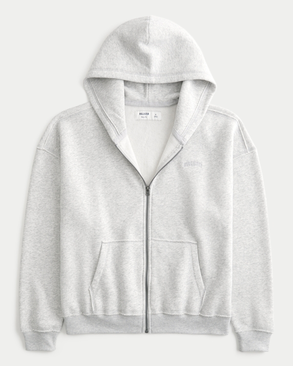 Boxy Zip-Up Hoodie, Light Heather Gray view 1