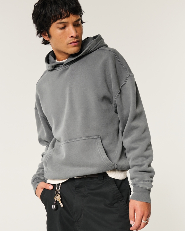 Boxy Hoodie, Washed Dark Gray