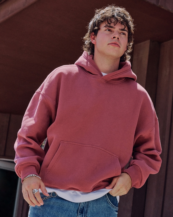 Boxy Hoodie, Washed Burgundy