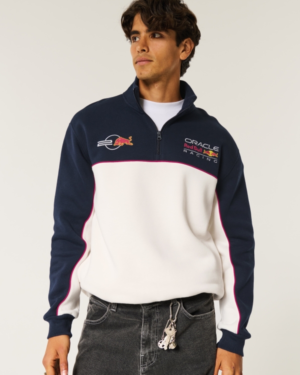 Oracle Red Bull Racing Graphic Half-Zip Sweatshirt, Navy Blue And Cream