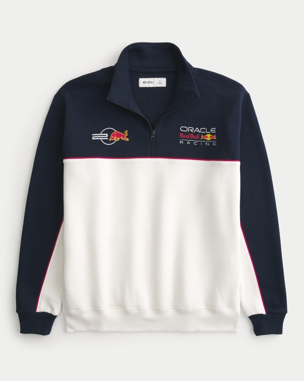 Oracle Red Bull Racing Graphic Half-Zip Sweatshirt, Navy Blue And Cream