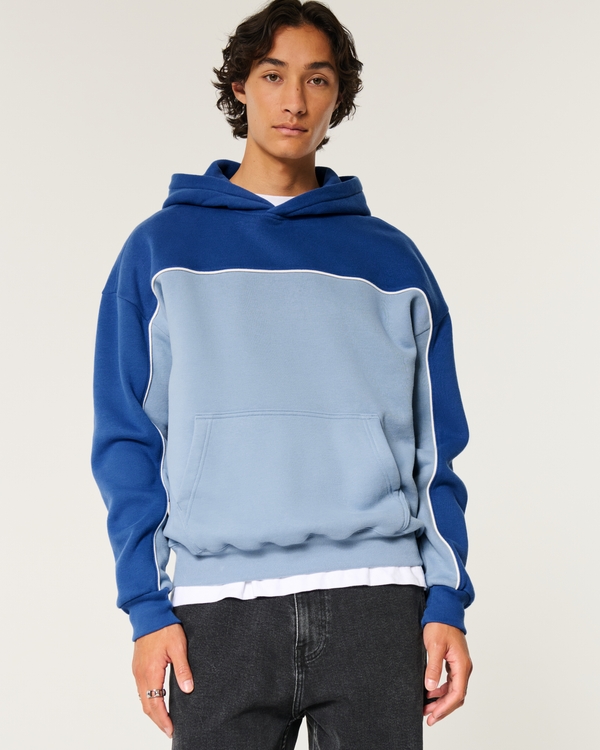 Boxy Colorblock Hoodie, Blue And Light Blue