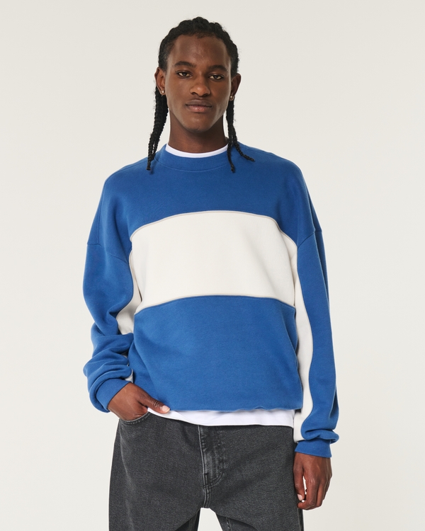 Boxy Colorblock Crew Sweatshirt, Navy And Cream