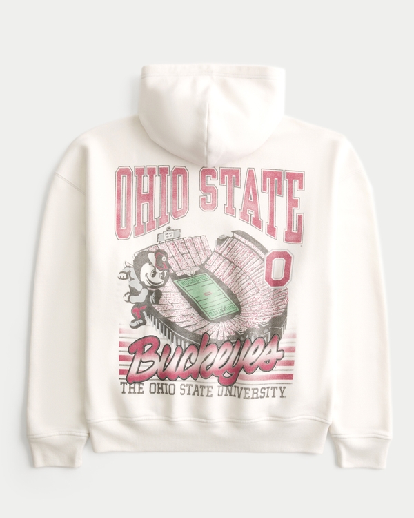 Boxy Ohio State Buckeyes Graphic Hoodie, Cream - Osu