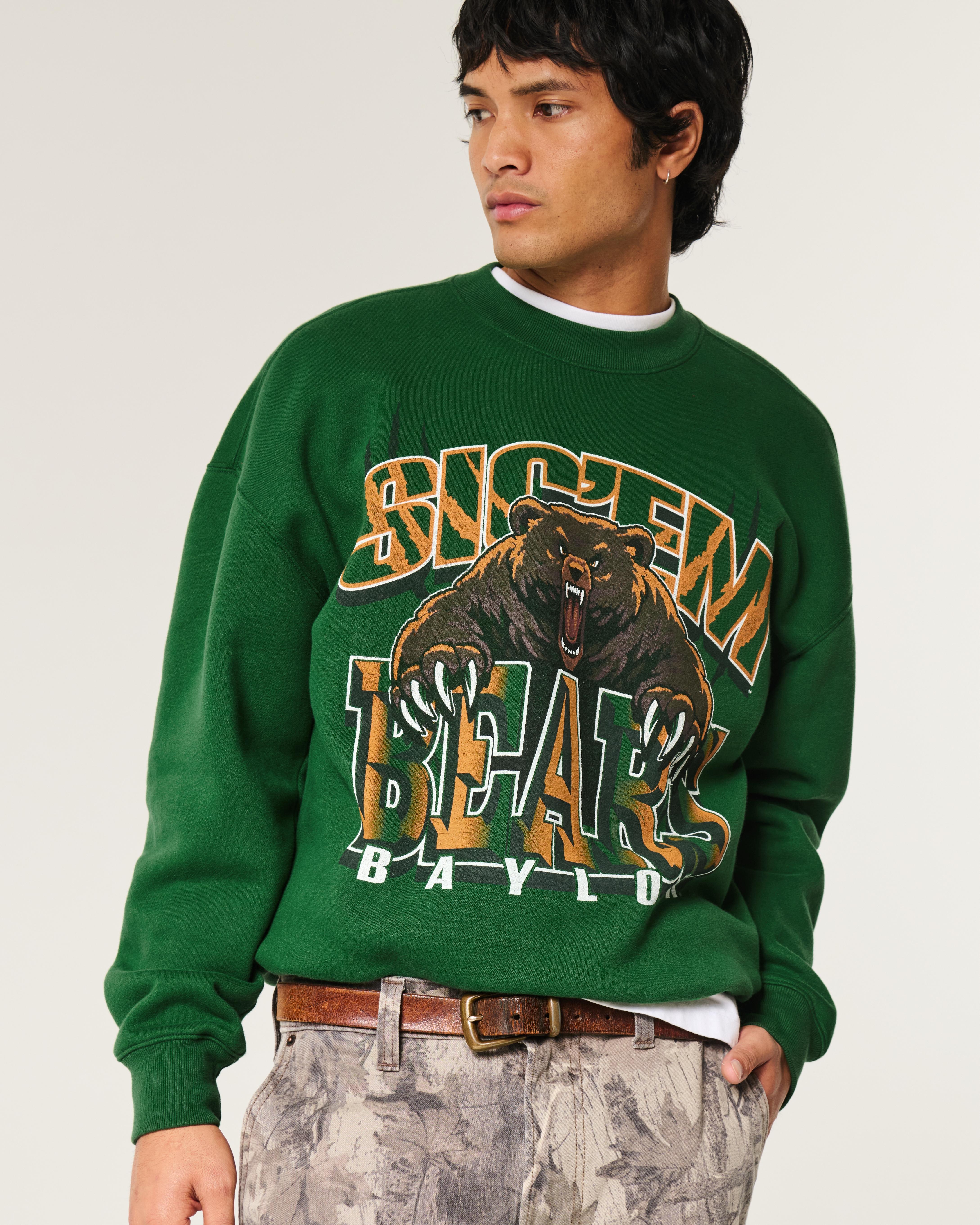Boxy Baylor University Bears Graphic Crew Sweatshirt