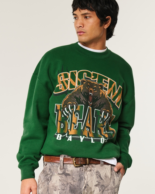 Boxy Baylor University Bears Graphic Crew Sweatshirt, Dark Green view 1