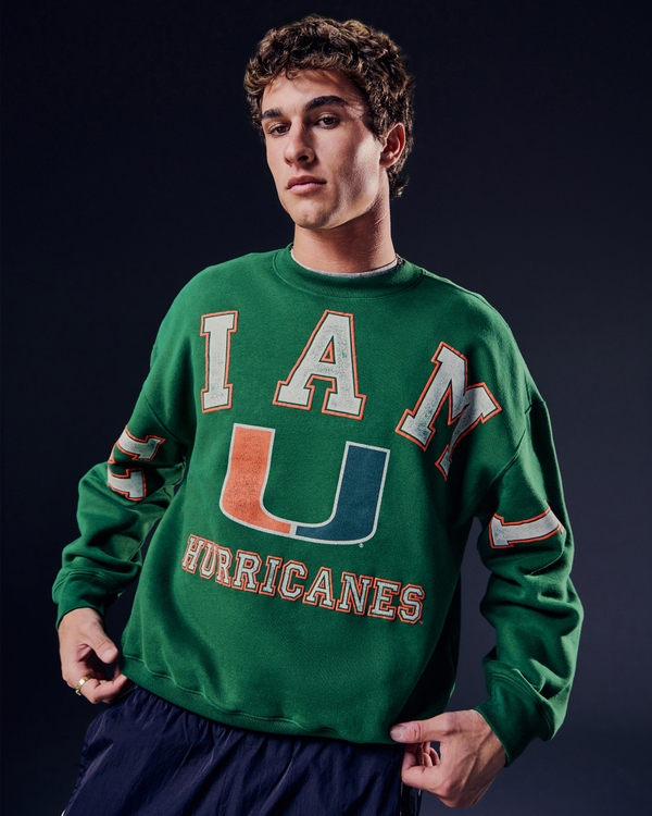 Boxy University of Miami Hurricanes Graphic Crew Sweatshirt