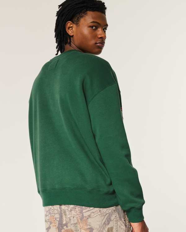 Boxy University of Miami Hurricanes Graphic Crew Sweatshirt, Dark Green - Miami view 2