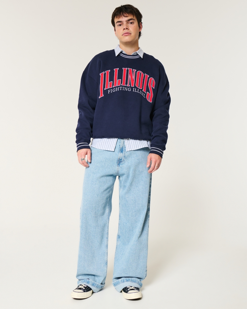 Boxy University of Illinois Fighting Illini Graphic Crew Sweatshirt