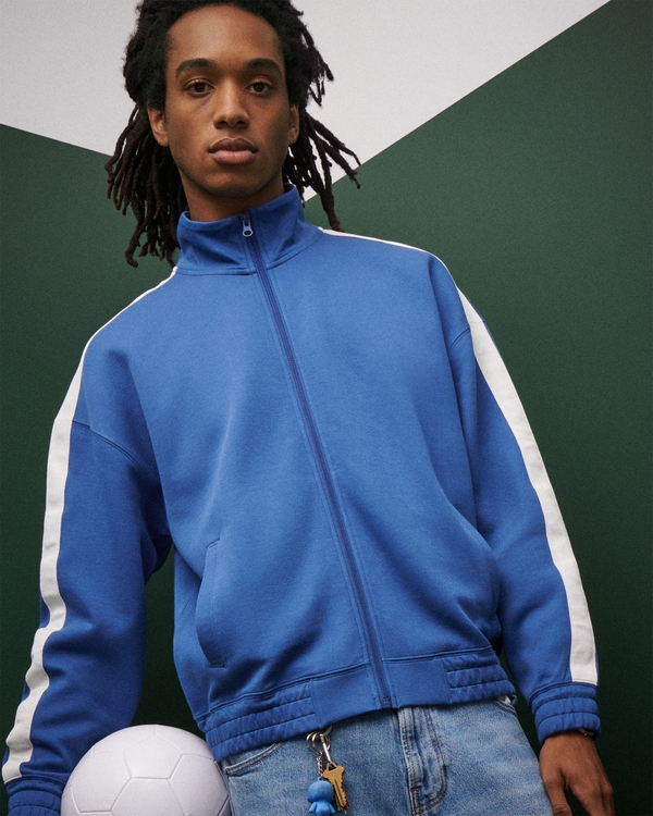 Boxy Fleece Track Jacket, Light Navy