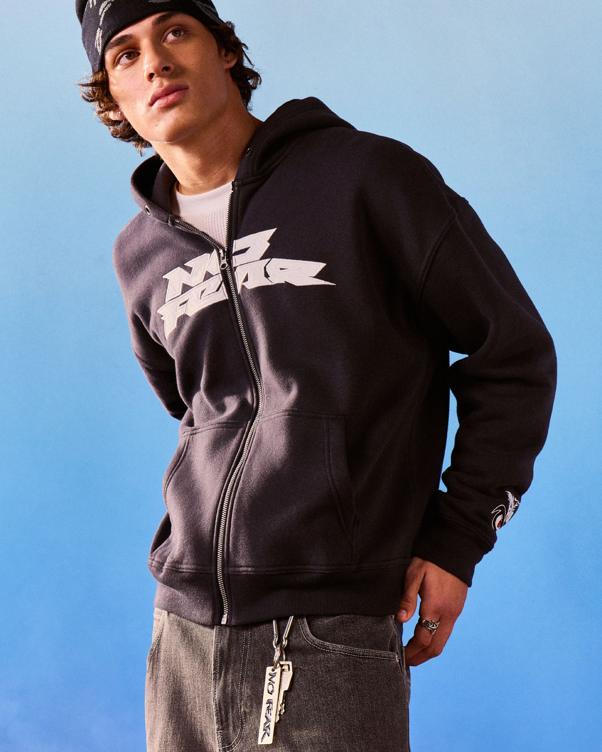 Boxy No Fear Graphic Zip-Up Hoodie