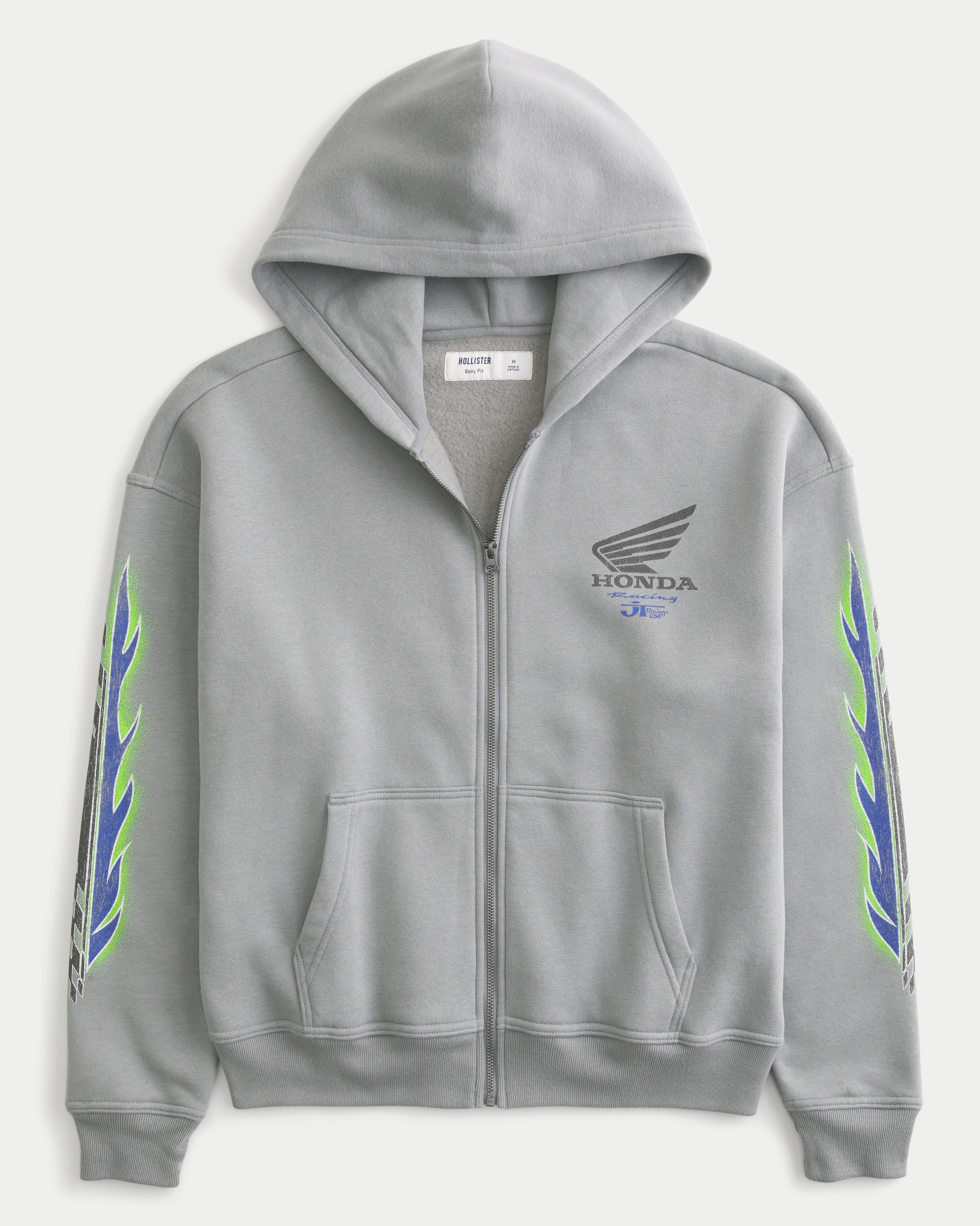 Boxy Honda Racing Graphic Zip-Up Hoodie