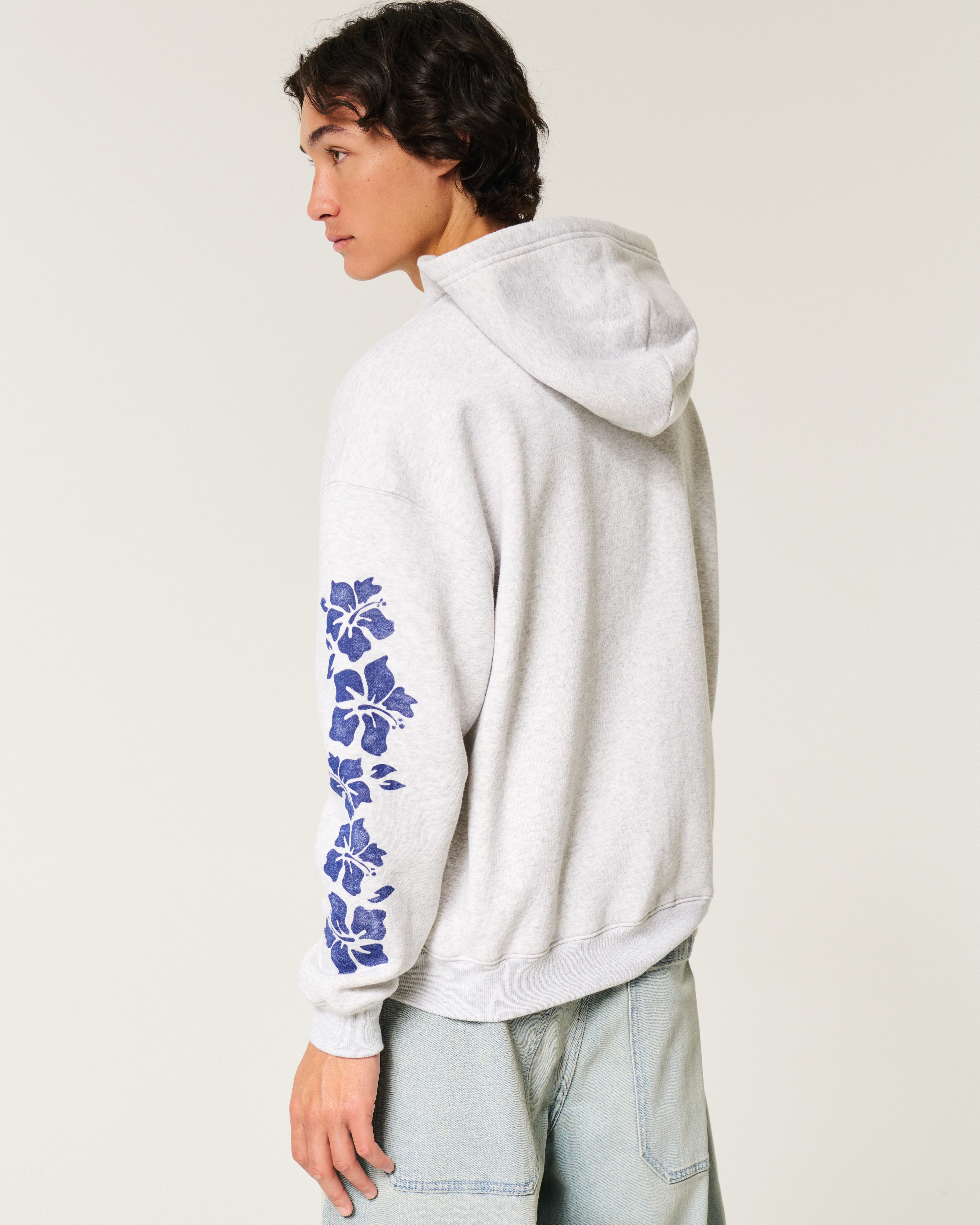 Boxy Waikiki Hawaii Graphic Zip-Up Hoodie