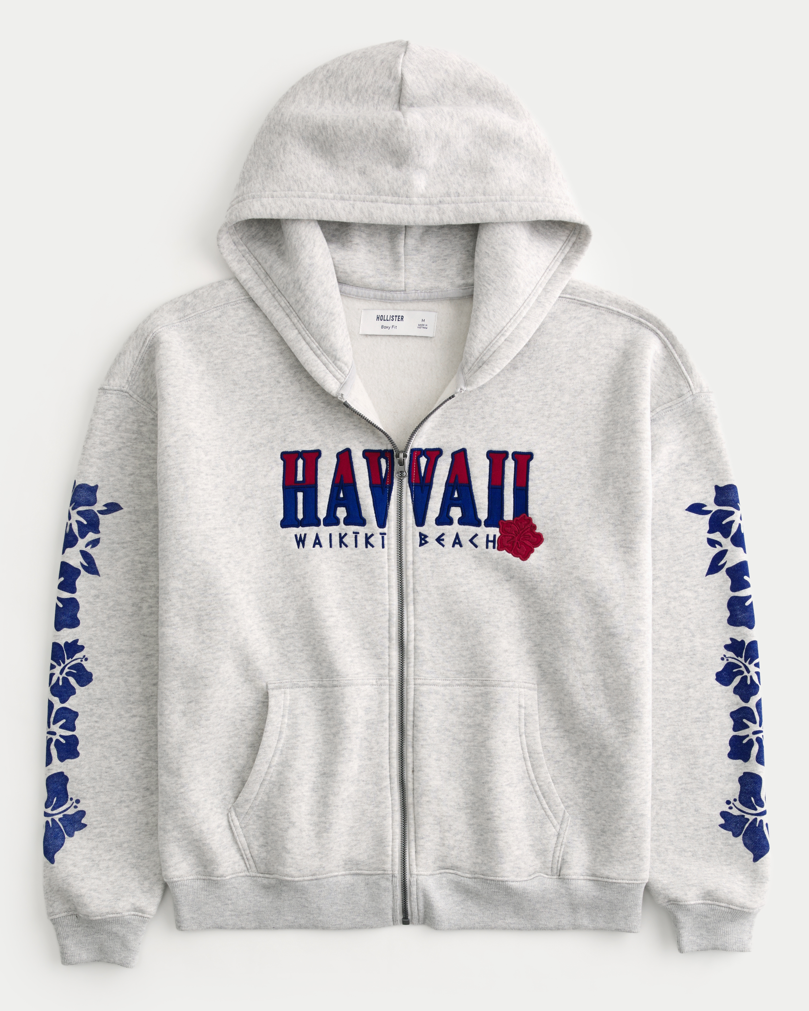 Boxy Waikiki Hawaii Graphic Zip-Up Hoodie