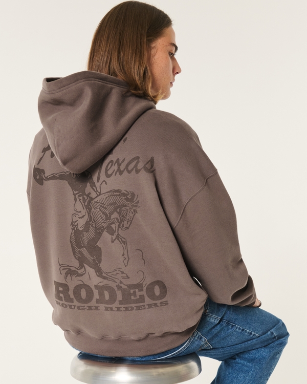 Boxy Austin Texas Rodeo Graphic Hoodie, Brown