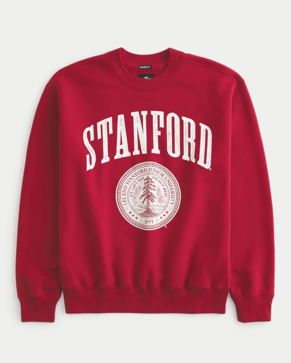 Relaxed Stanford University Graphic Crew Sweatshirt, Red