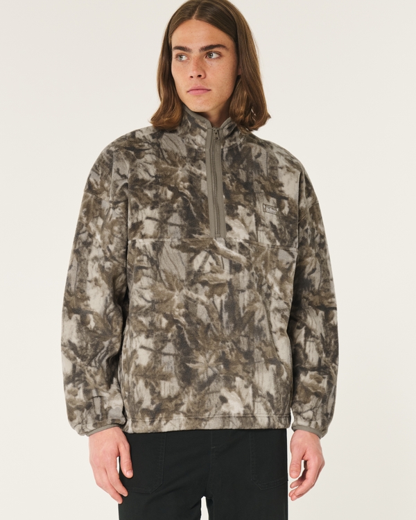Boxy Thermal Fleece Quarter-Zip Sweatshirt, Brown Camo
