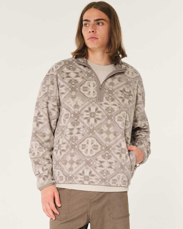 Boxy Thermal Fleece Quarter-Zip Sweatshirt, Tan Pattern