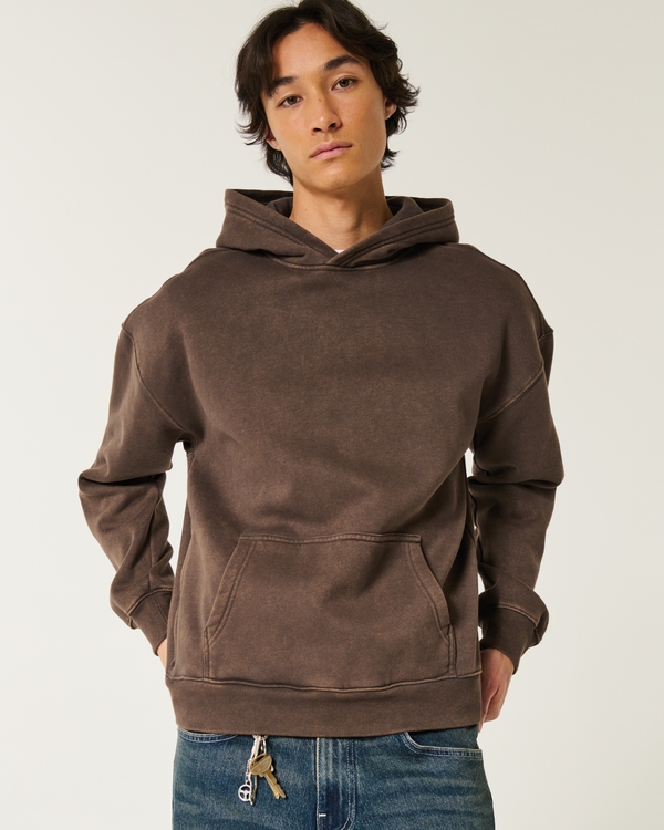 Boxy Washed Hoodie, Washed Dark Brown view 1